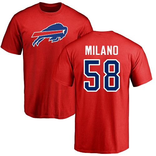 Men NFL Buffalo Bills #58 Matt Milano Red Name and Number Logo T Shirt